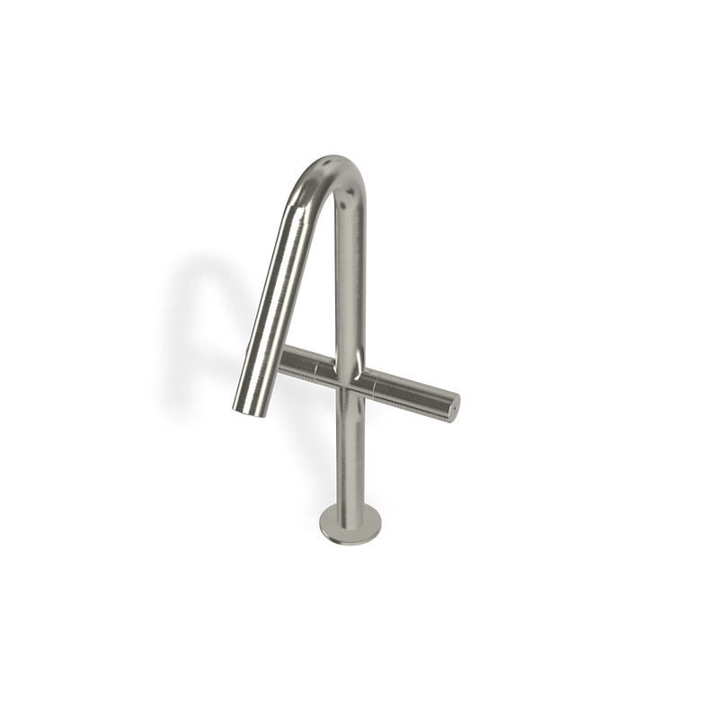 Treemme 22mm miscelatore lavabo alto monoforo inox satinato Acciaio, vista frontale su sfondo bianco - Rubinetterie Treemme