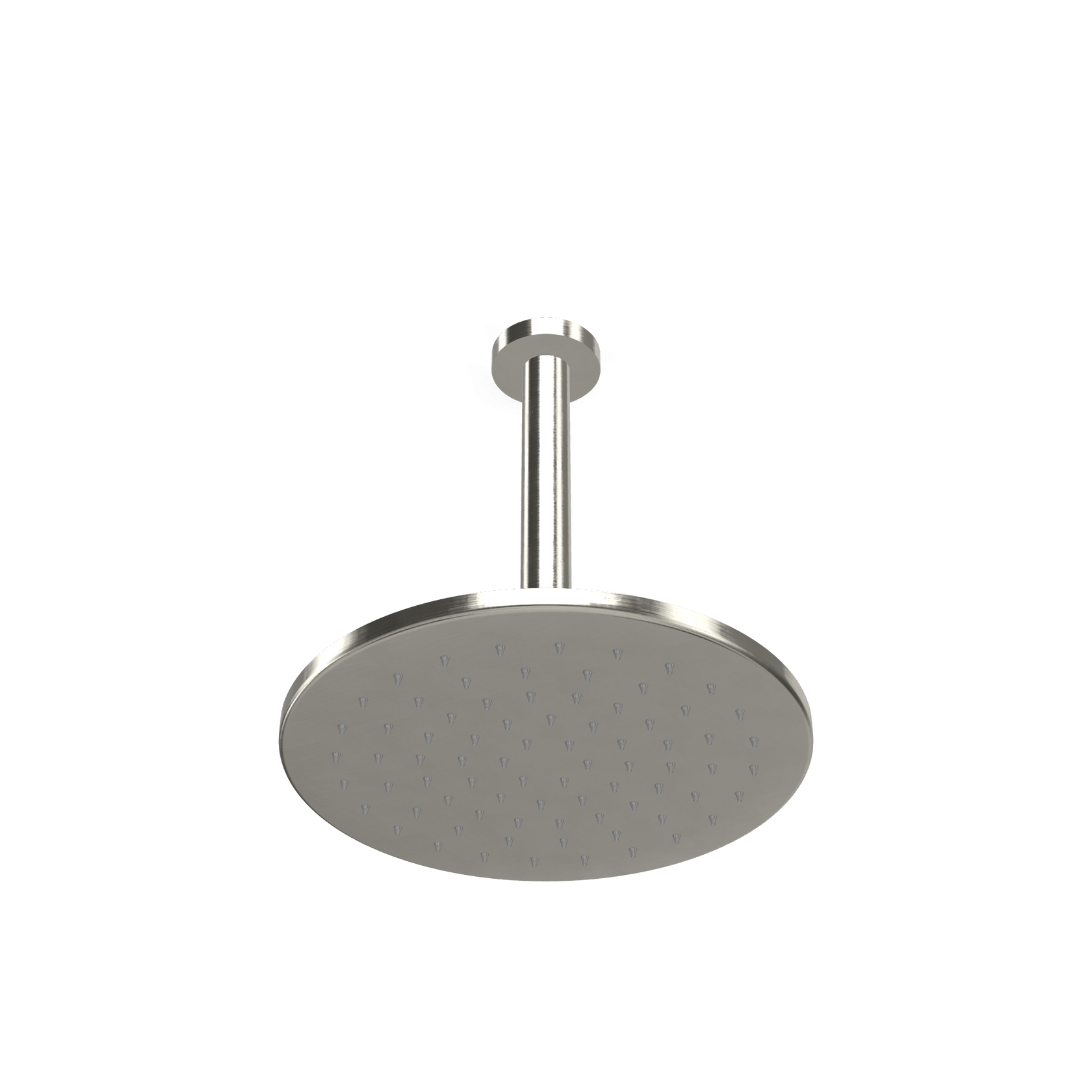 Treemme 22mm Soffione doccia a soffitto 255 mm braccio a Acciaio, dettaglio ravvicinato della finitura e del marchio...