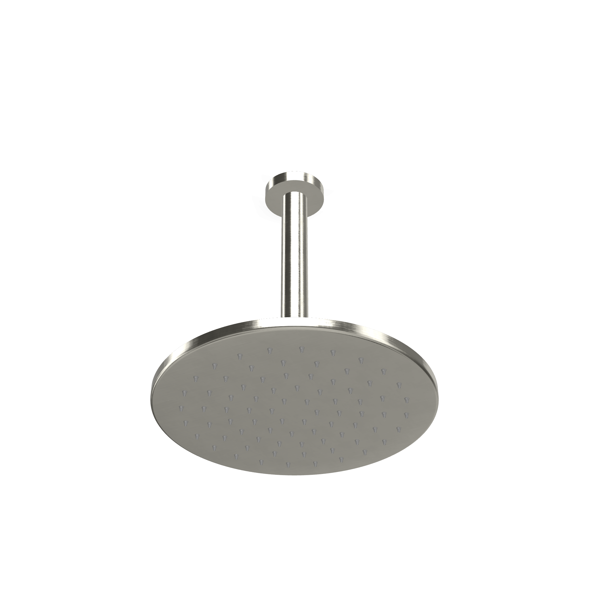 Treemme 22mm Soffione doccia a soffitto 255 mm braccio a Acciaio, dettaglio ravvicinato della finitura e del marchio...
