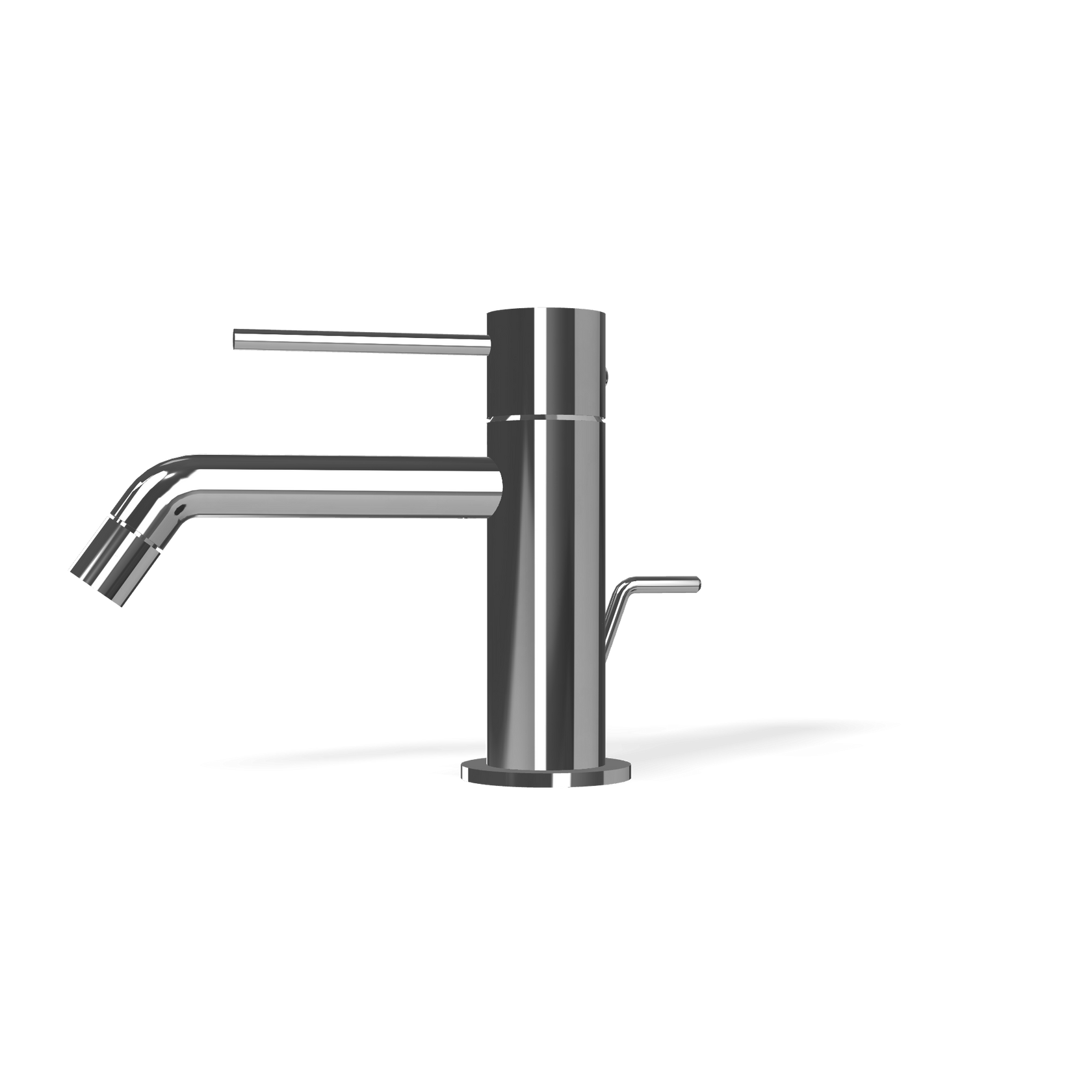 Treemme Up+ miscelatore lavabo monocomando con leva stick Cromo Lucido visto dall'alto con scarico e interno visibili...