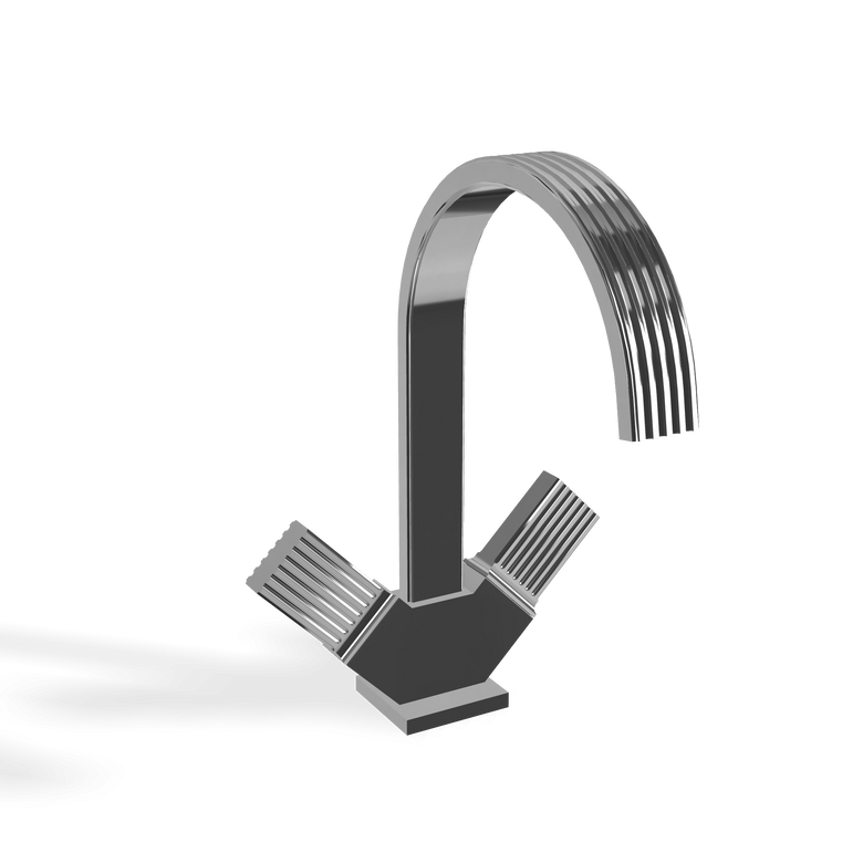 Treemme Kea gruppo lavabo monoforo 19 cm con canna ad Cromo Lucido, vista laterale del profilo e della forma...