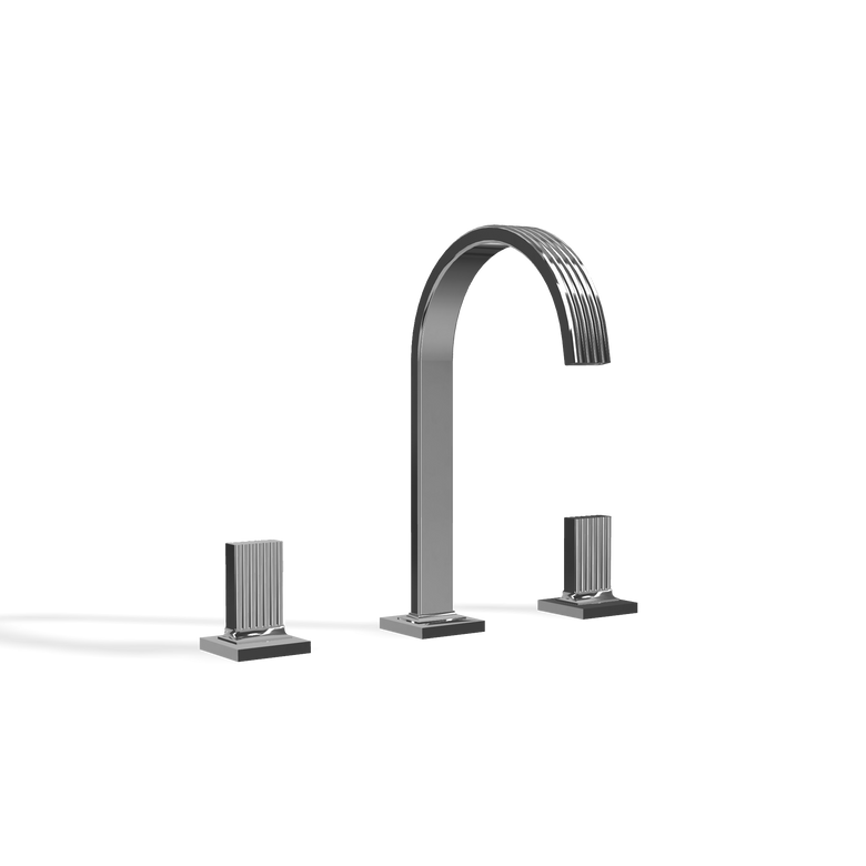 Treemme Kea IT7A16CCKOZZ batteria lavabo 195mm cromo Cromo Lucido ambientato su piano bagno con accessori - Rubinetterie...