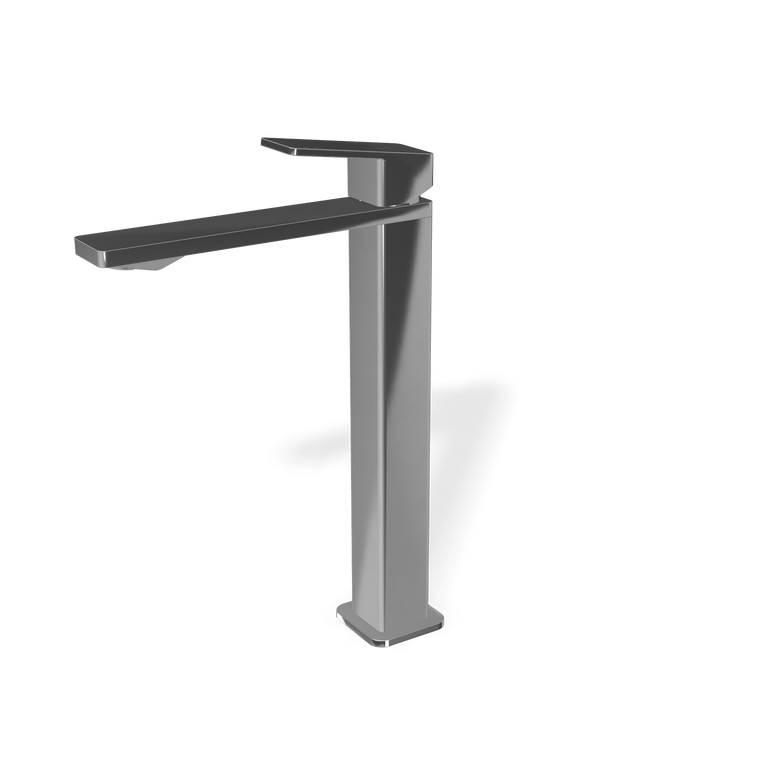 Treemme Pa36 Miscelatore monocomando lavabo 250 mm cromo Cromo Lucido, vista frontale su sfondo bianco - Rubinetterie Treemme