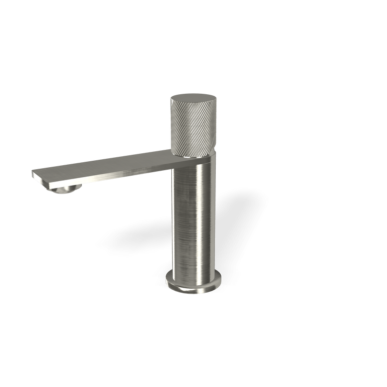 Treemme 3.6 IT9A11ISTZZZ miscelatore lavabo con maniglia Acciaio, vista frontale su sfondo bianco - Rubinetterie Treemme