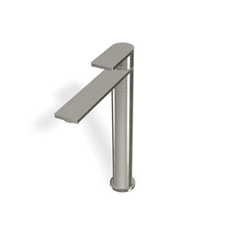 Treemme 3.6 IT9A18ISTSZZ miscelatore lavabo alto 246 mm Acciaio, vista frontale su sfondo bianco - Rubinetterie Treemme
