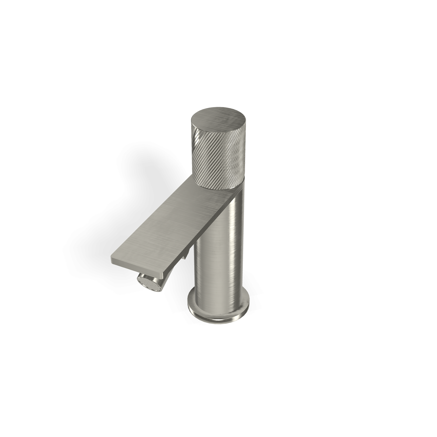 Treemme 3.6 miscelatore bidet con manopola zigrinata inox Acciaio, dettaglio ravvicinato della finitura e del marchio...