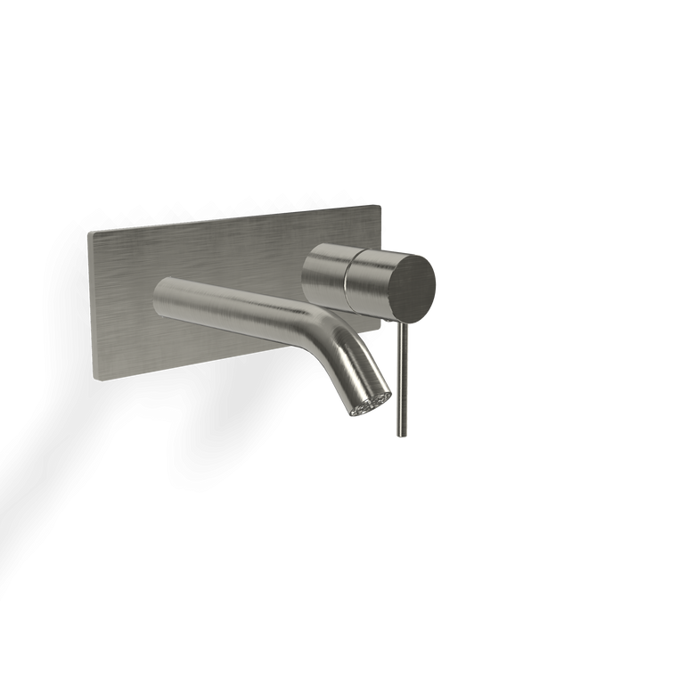Treemme 40mm miscelatore lavabo a muro senza parte incasso Acciaio, vista frontale su sfondo bianco - Rubinetterie Treemme