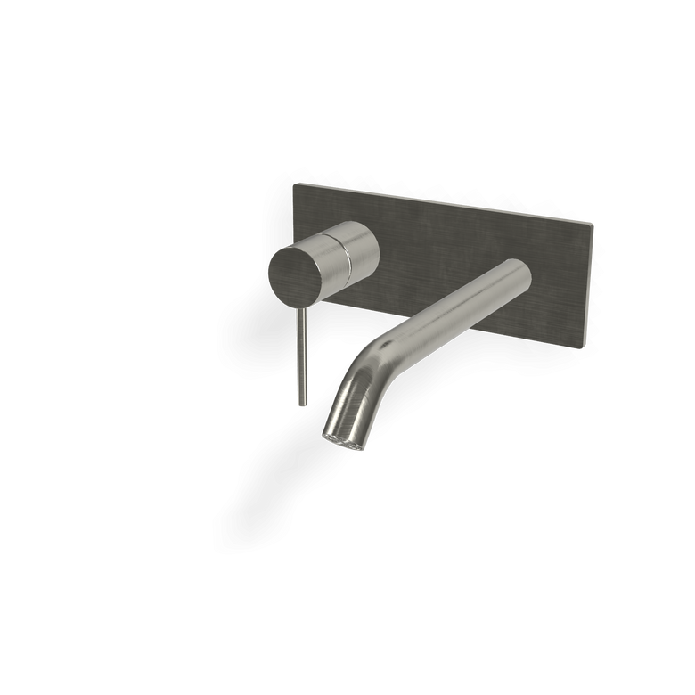 Treemme 40mm miscelatore lavabo a muro senza parte incasso Acciaio, vista frontale su sfondo bianco - Rubinetterie Treemme