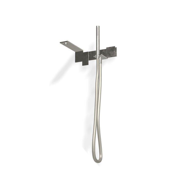 Treemme 5mm miscelatore vasca a muro quadro monocomando con Acciaio ambientato in box doccia con pareti in vetro...