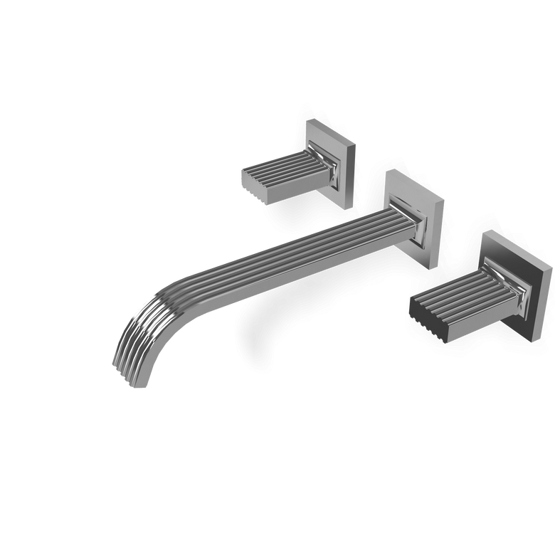 Treemme Kea RWIT7A60CCKO gruppo lavabo a muro bocca lunga Cromo Lucido in ottone ambientato su piano bagno con accessori...