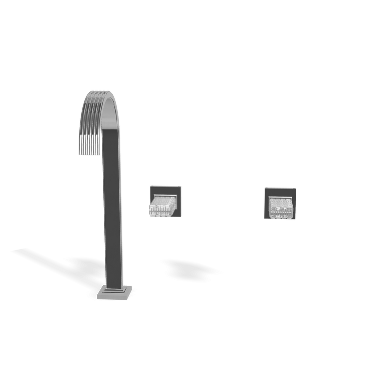Treemme Kea RWIT7A85CCRO batteria lavabo maniglia in Cromo Lucido ambientato su piano bagno con accessori - Rubinetterie...