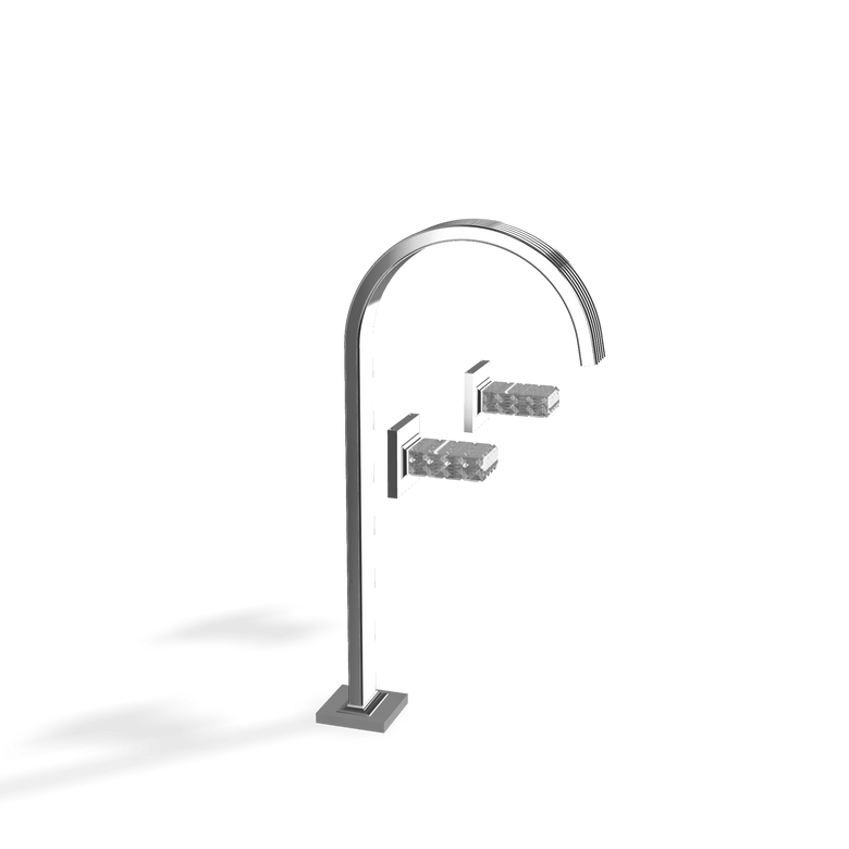 Treemme Kea RWIT7A85CCRO batteria lavabo maniglia in Cromo Lucido, vista frontale su sfondo bianco - Rubinetterie Treemme