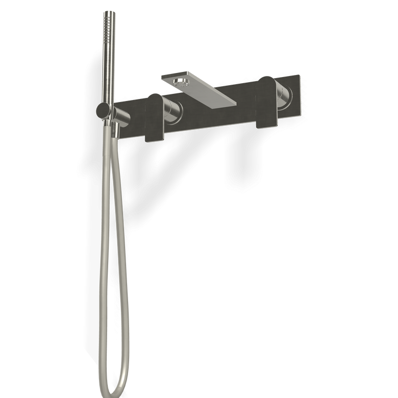 Treemme 3.6 RWIT9AD7IS03 miscelatore vasca a muro con bocca Acciaio ambientato in box doccia con pareti in vetro...