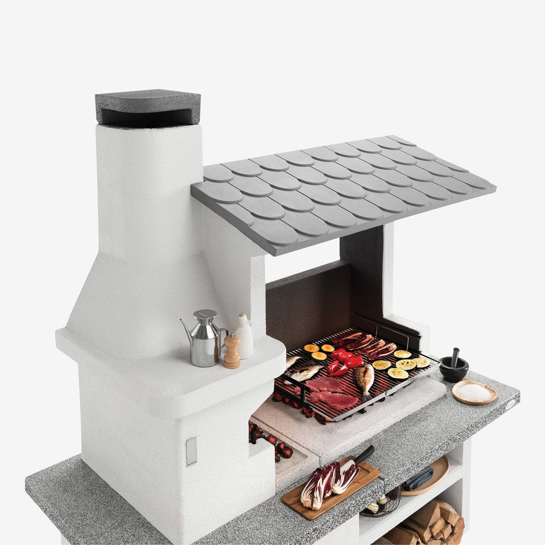 Palazzetti Trinidad 2 barbecue con grill extralarge e Grey, vista laterale che mostra profilo e dimensioni