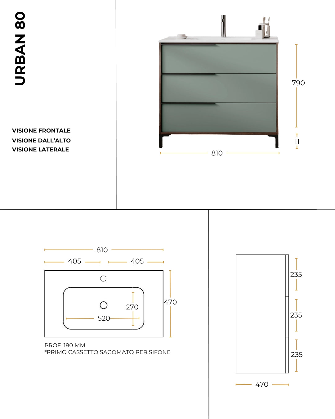 Mobile bagno 80x47 a terra Urban noce tortora opaco lavabo ceramica lucida