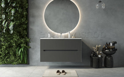 Mobile bagno grigio 100x46 cannettato Urbino 2.0 con lavabo in resina e due cassetti
