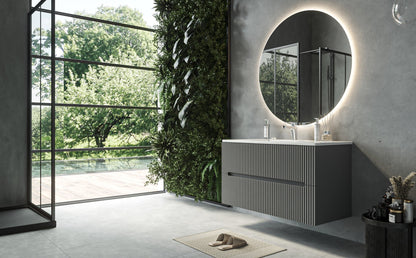 Mobile bagno grigio 100x46 cannettato Urbino 2.0 con lavabo in resina e due cassetti