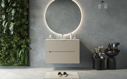 Mobile bagno beige 80x46 cannettato Urbino 2.0 con lavabo in resina e due cassetti