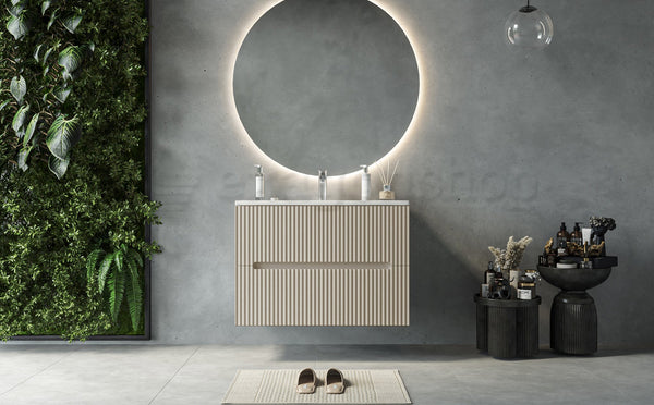 Mobile bagno beige 80x46 cannettato Urbino 2.0 con lavabo in resina e due cassetti
