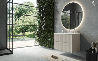 Mobile bagno beige 80x46 cannettato Urbino 2.0 con lavabo in resina e due cassetti