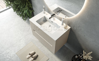 Mobile bagno beige 80x46 cannettato Urbino 2.0 con lavabo in resina e due cassetti
