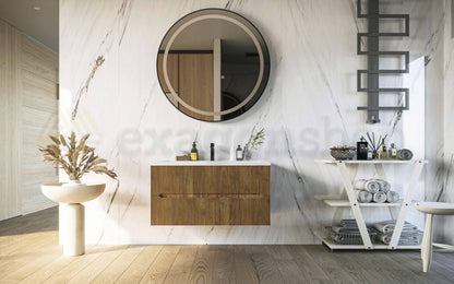 Mobile bagno noce chiaro 120x46 cannettato Urbino due cassetti con lavabo in ceramica