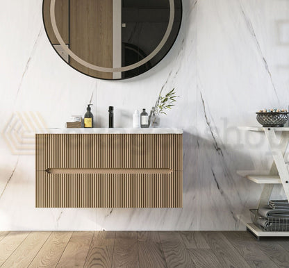 Mobile bagno tortora opaco 120x46 cannettato Urbino due cassetti con lavabo in ceramica