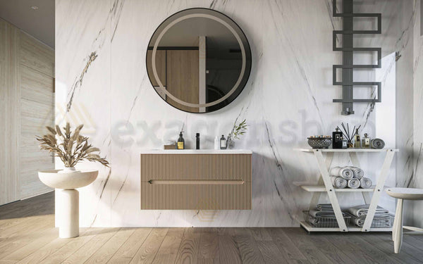 Mobile bagno tortora opaco 120x46 cannettato Urbino due cassetti con lavabo in ceramica
