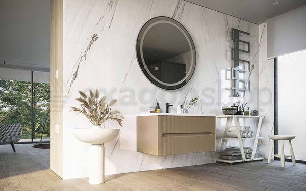 Mobile bagno tortora opaco 120x46 cannettato Urbino due cassetti con lavabo in ceramica