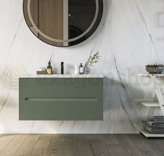 Mobile bagno verde muschio 120x46 cannettato Urbino con lavabo ceramica