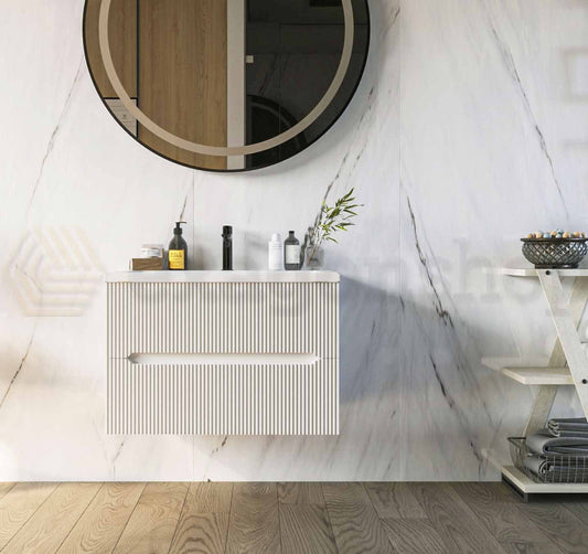 Mobile bagno bianco opaco 60x46 cannettato Urbino due cassetti con lavabo in ceramica
