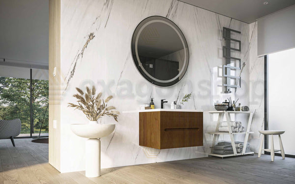 Mobile bagno noce chiaro 60x46 cannettato Urbino due cassetti con lavabo in ceramica