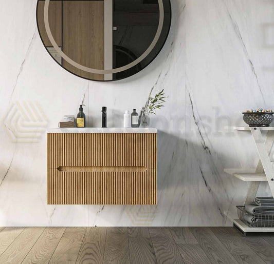 Mobile bagno rovere 60x46 cannettato Urbino due cassetti con lavabo in ceramica