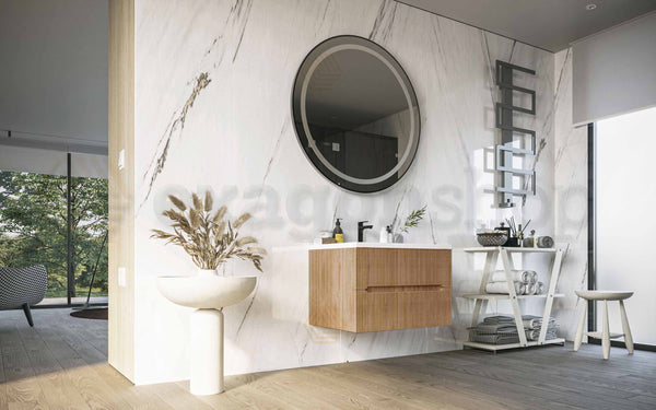 Mobile bagno rovere 60x46 cannettato Urbino due cassetti con lavabo in ceramica
