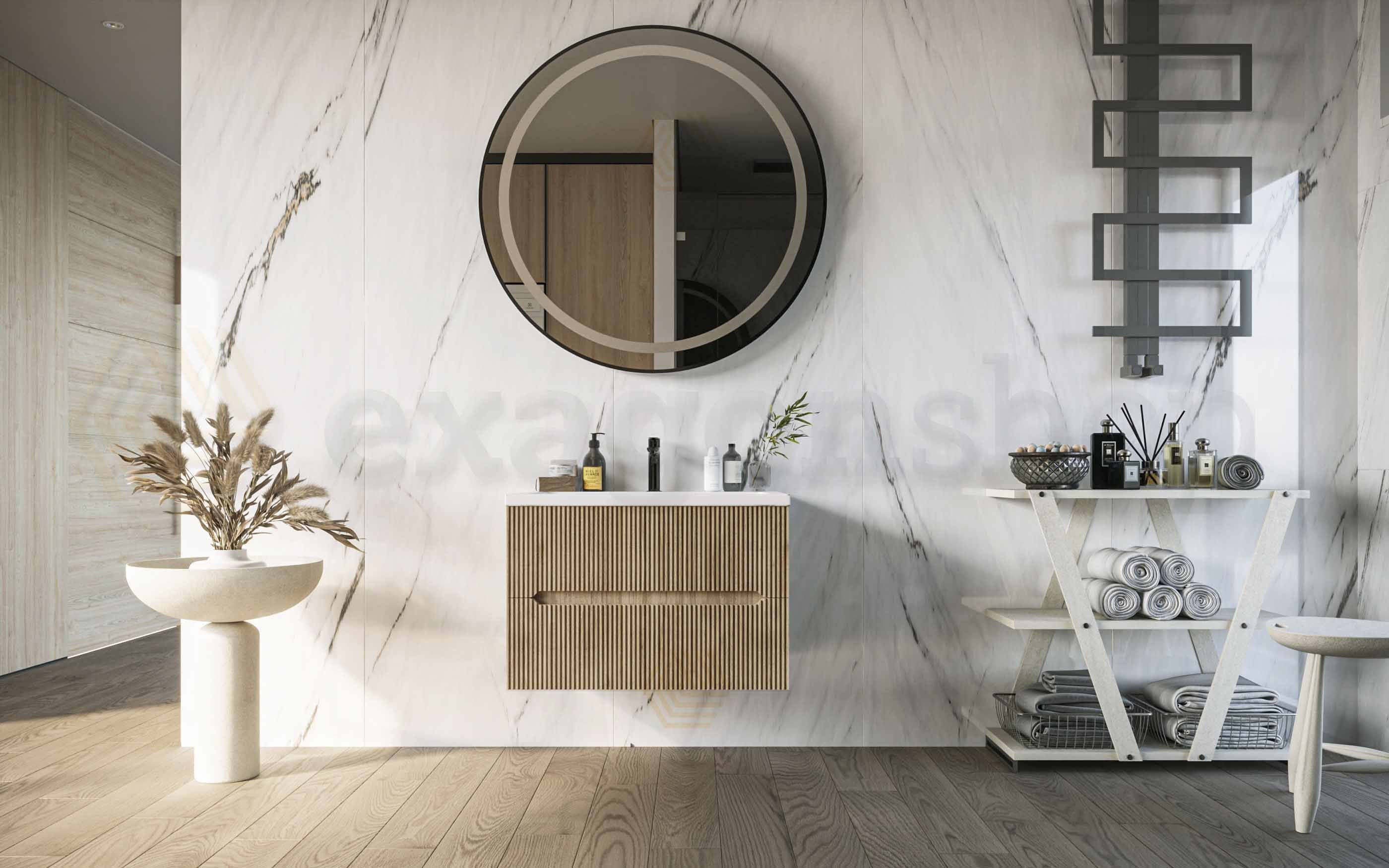 Mobile bagno teak 60x46 cannettato Urbino due cassetti con lavabo in ceramica