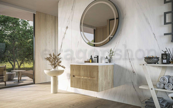 Mobile bagno teak 60x46 cannettato Urbino due cassetti con lavabo in ceramica
