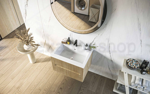 Mobile bagno teak 60x46 cannettato Urbino due cassetti con lavabo in ceramica