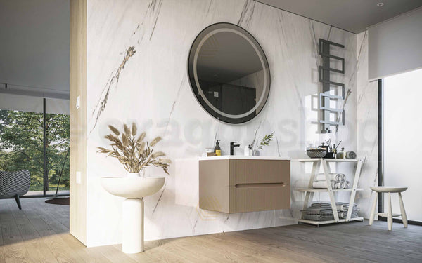 Mobile bagno tortora opaco 60x46 cannettato Urbino due cassetti con lavabo in ceramica