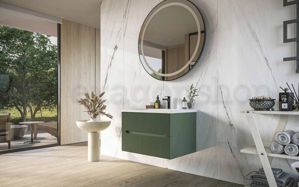 Mobile bagno verde muschio 60x46 cannettato Urbino con lavabo ceramica