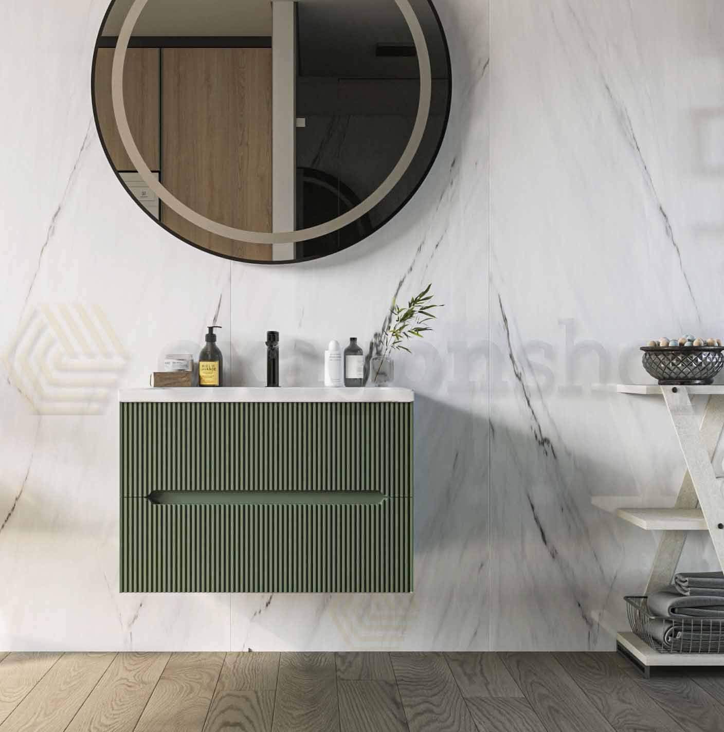 Mobile bagno verde muschio 60x46 cannettato Urbino con lavabo ceramica