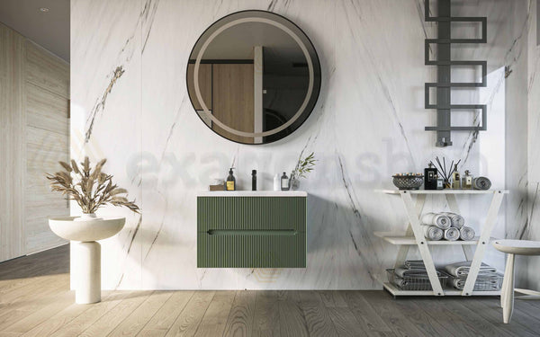 Mobile bagno verde muschio 60x46 cannettato Urbino con lavabo ceramica