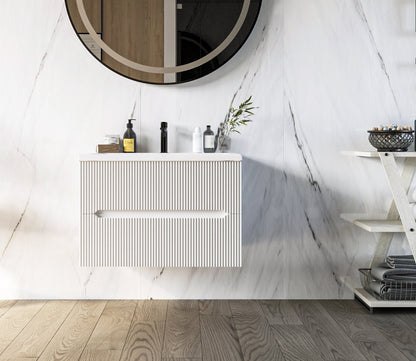 Mobile bagno bianco opaco 70x46 cannettato Urbino due cassetti con lavabo in ceramica