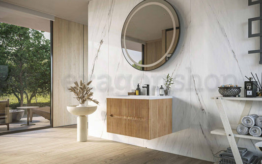 Mobile bagno rovere 70x46 cannettato Urbino due cassetti con lavabo in ceramica