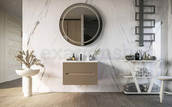 Mobile bagno tortora opaco 70x46 cannettato Urbino due cassetti con lavabo in ceramica