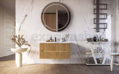 Mobile bagno rovere 90x46 cannettato Urbino due cassetti con lavabo in ceramica
