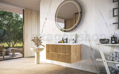 Mobile bagno rovere 90x46 cannettato Urbino due cassetti con lavabo in ceramica