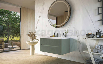 Mobile bagno verde muschio 90x46 cannettato Urbino con lavabo ceramica