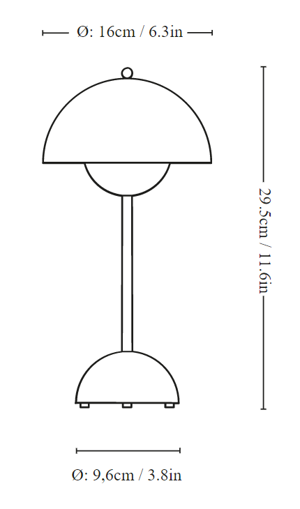 &Tradition Flowerpot VP9 Lampada ricaricabile da interno Azzurro, vista posteriore con attacco elettrico