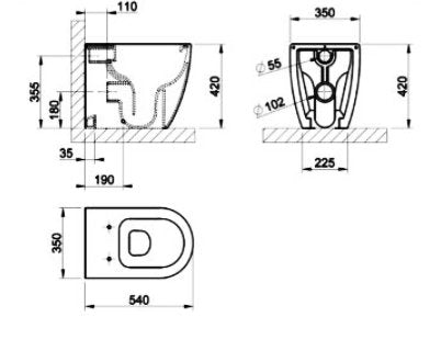 Vaso wc filo parete a Pavimento in ceramica Bianco lucido visto dall'alto con scarico e interno visibili - Emporio Gessi