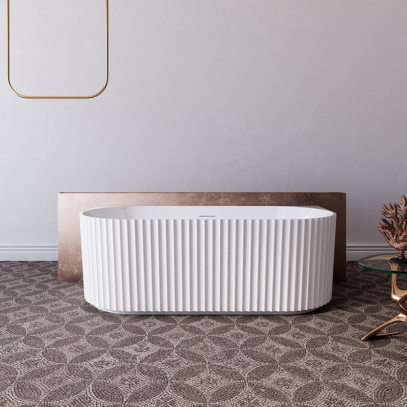 Vasca 170x80 Jeorgia a parete in acrilico cannettato bianco visto dall'alto con superficie e piletta di scarico - Exagonshop